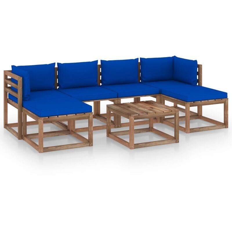 

vidaXL Muebles de palets jardín 7 pzas cojines madera pino impregnado - Marrón