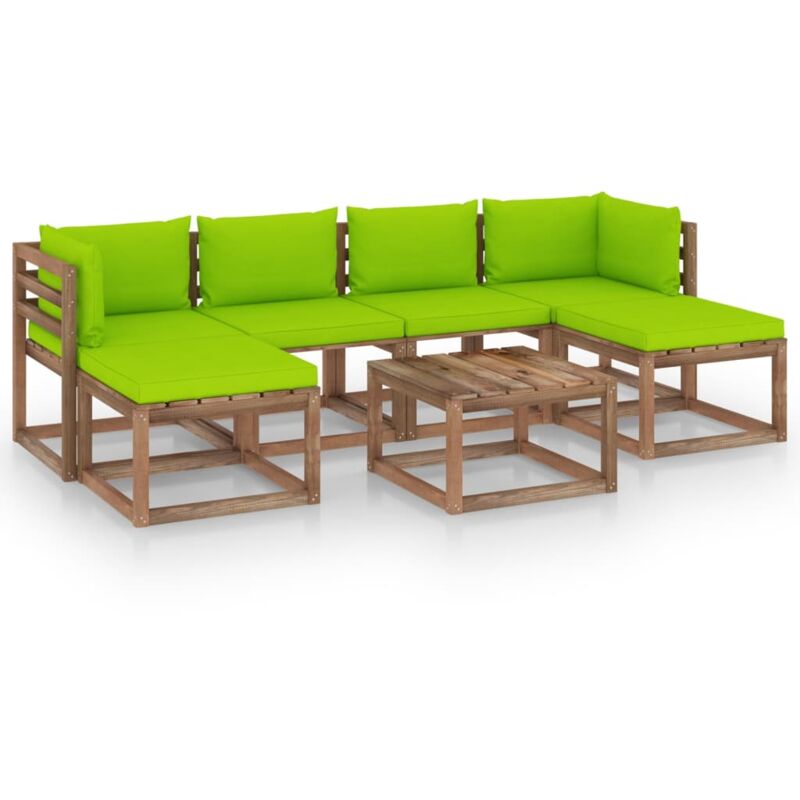 

vidaXL Muebles de palets jardín 7 pzas cojines madera pino impregnado - Marrón