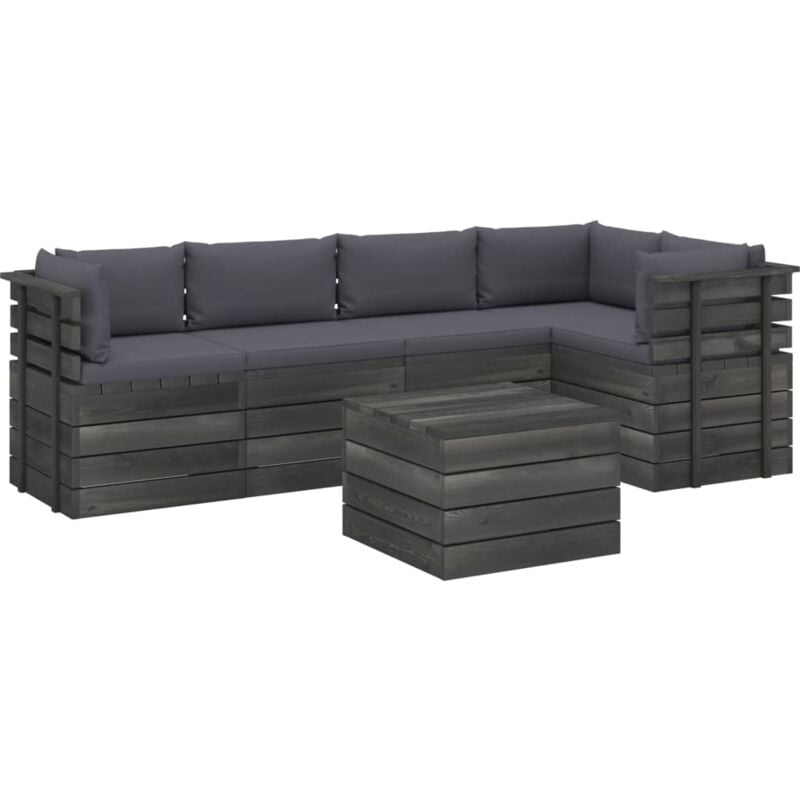 

vidaXL Muebles de palets para jardín 6 pzas cojines madera maciza pino - Antracita