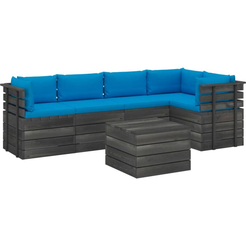 

vidaXL Muebles de palets para jardín 6 pzas cojines madera maciza pino - Azul