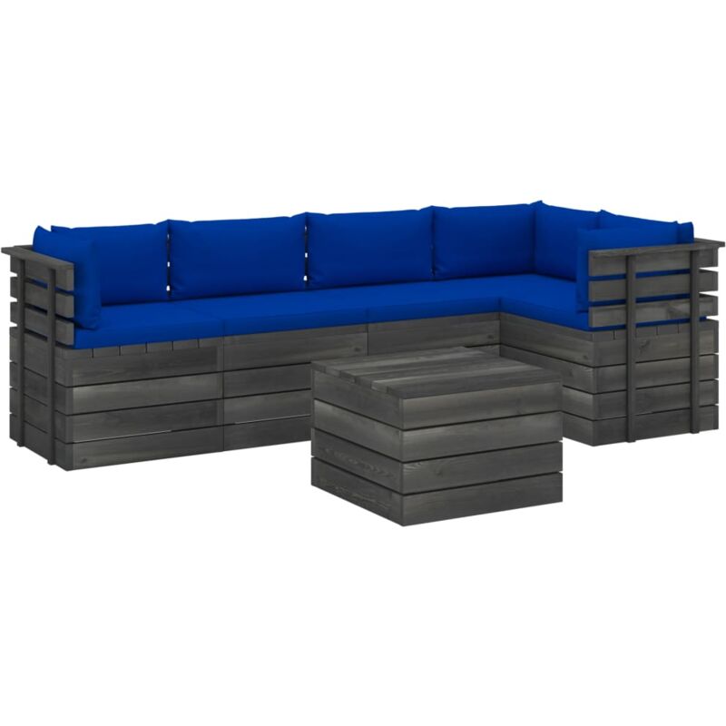 

vidaXL Muebles de palets para jardín 6 pzas cojines madera maciza pino - Azul