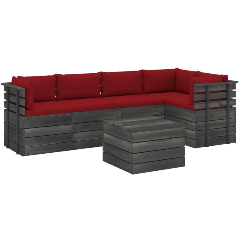 

vidaXL Muebles de palets para jardín 6 pzas cojines madera maciza pino - Rojo
