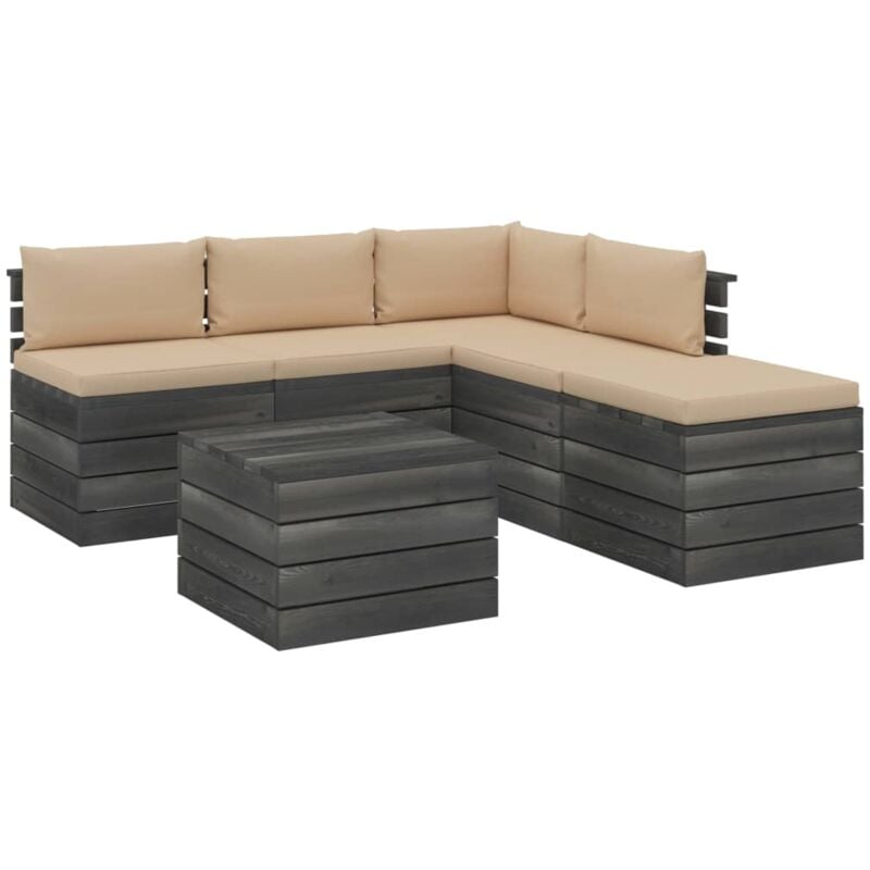 

Muebles de palets para jardín 6 pzas con cojines madera de pino - Beige - Vidaxl