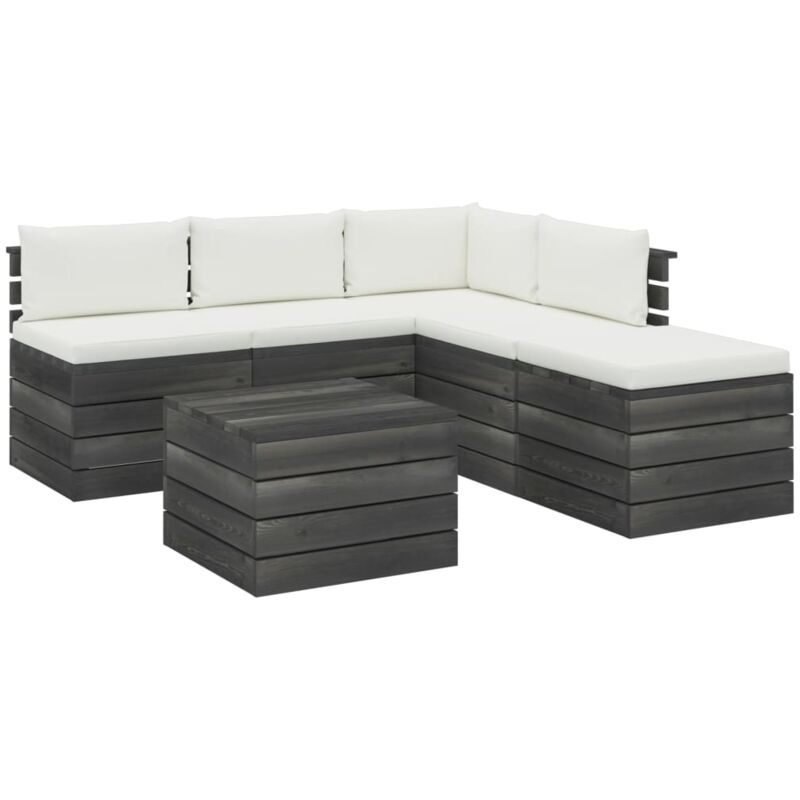 

vidaXL Muebles de palets para jardín 6 pzas con cojines madera de pino - Crema