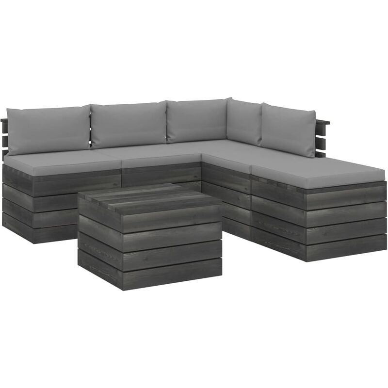 

vidaXL Muebles de palets para jardín 6 pzas con cojines madera de pino - Gris
