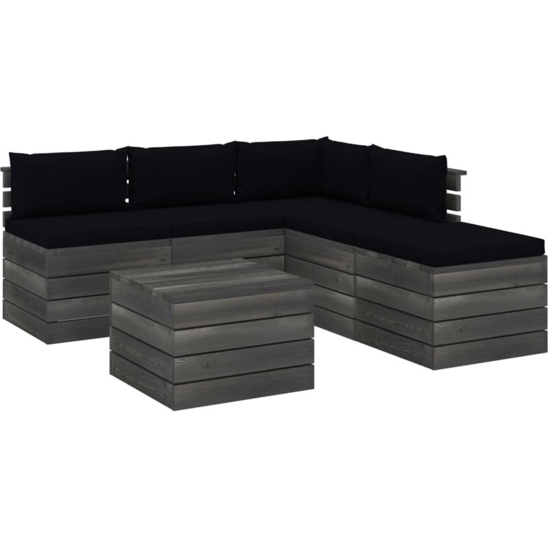 

vidaXL Muebles de palets para jardín 6 pzas con cojines madera de pino - Negro