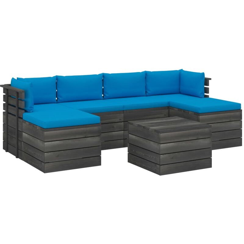 

vidaXL Muebles de palets para jardín 7 pzas cojines madera maciza pino - Azul