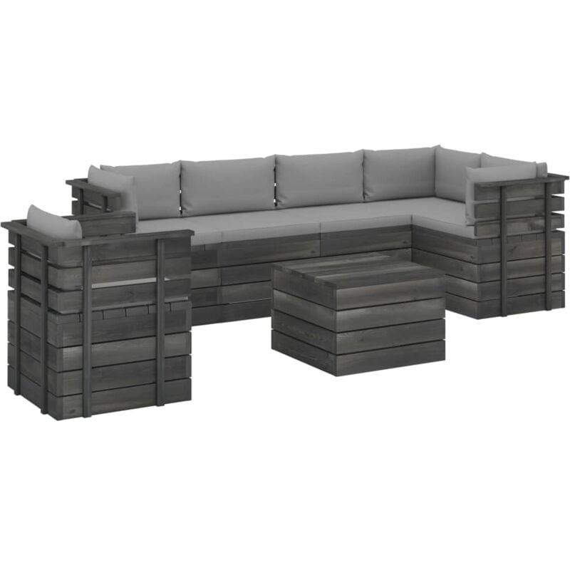 

Muebles de palets para jardín 7 pzas cojines madera maciza pino - Gris - Vidaxl