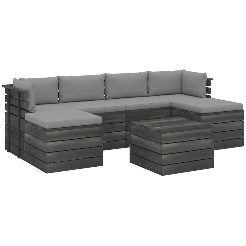 

vidaXL Muebles de palets para jardín 7 pzas cojines madera maciza pino - Gris