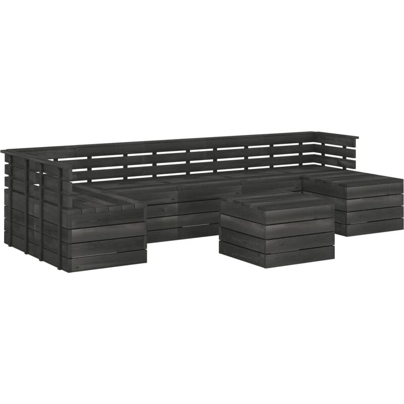 

vidaXL Madera Maciza Pino Muebles de Palets para Jardín 8 Piezas Cojines Gris Oscuro - Gris