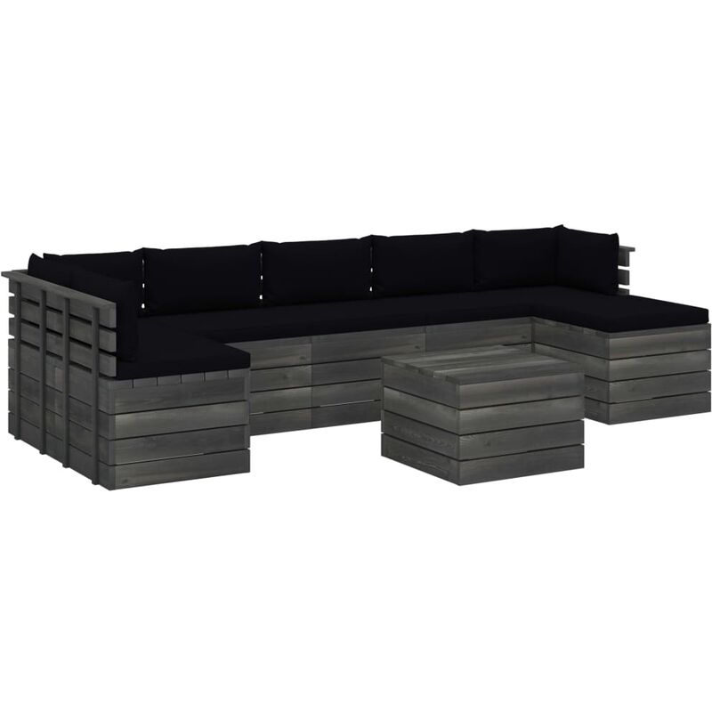 

Madera Maciza Pino Muebles de Palets para Jardín 8 Piezas Cojines Negro - Negro - Vidaxl