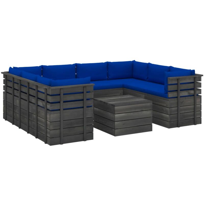 

vidaXL Madera Maciza Pino Muebles de Palets para Jardín 9 Piezas Cojines Azul - Azul