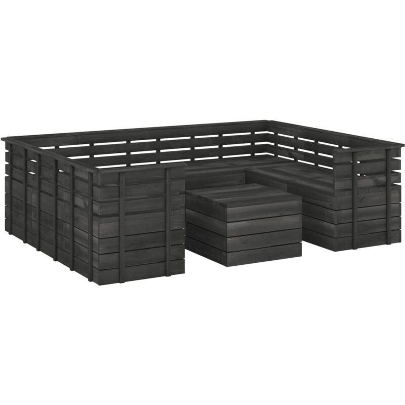 

vidaXL Madera Maciza Pino Muebles de Palets para Jardín 9 Piezas Cojines Gris Oscuro - Gris