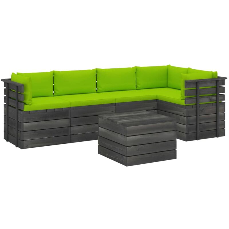 

vidaXL Muebles de palets para jardín 6 pzas cojines madera maciza pino - Verde