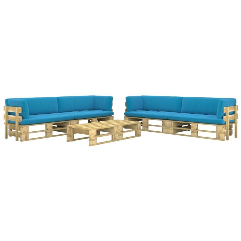 

vidaXL Muebles de palés 6 pzas y cojines madera pino impregnada verde - Verde