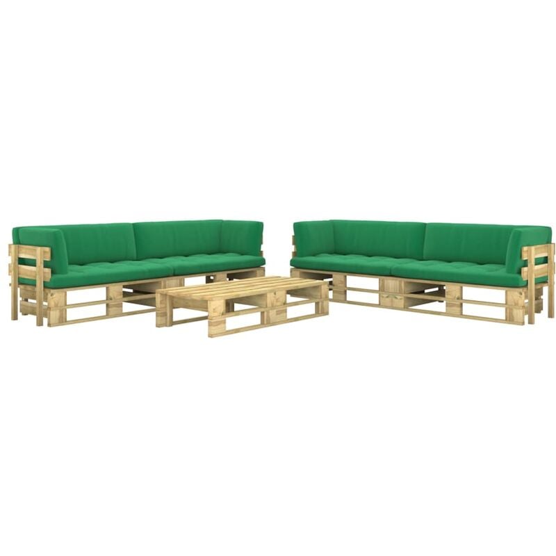 

vidaXL Muebles de palés 6 pzas y cojines madera pino impregnada verde - Verde