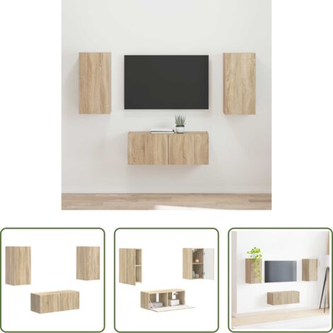 vidaXL Muebles de pared -  Conjunto de mueble de TV Montaje en la pared 2 pcs Roble Sonoma
