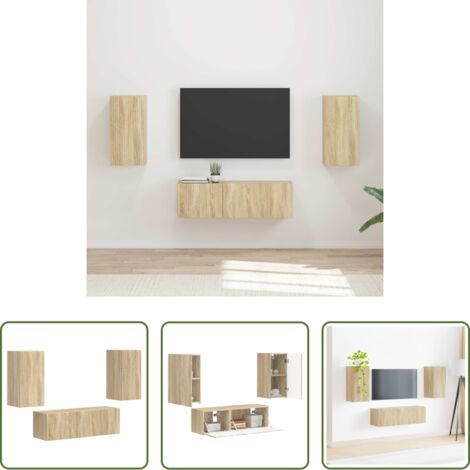 vidaXL Muebles de pared -  Conjunto de mueble para TV de pared 4 pcs Roble Sonoma