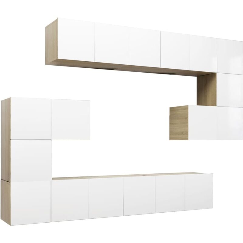 

Vidaxl - Muebles de pared de TV 10 pzas aglomerado blanco y roble Sonoma - Blanco