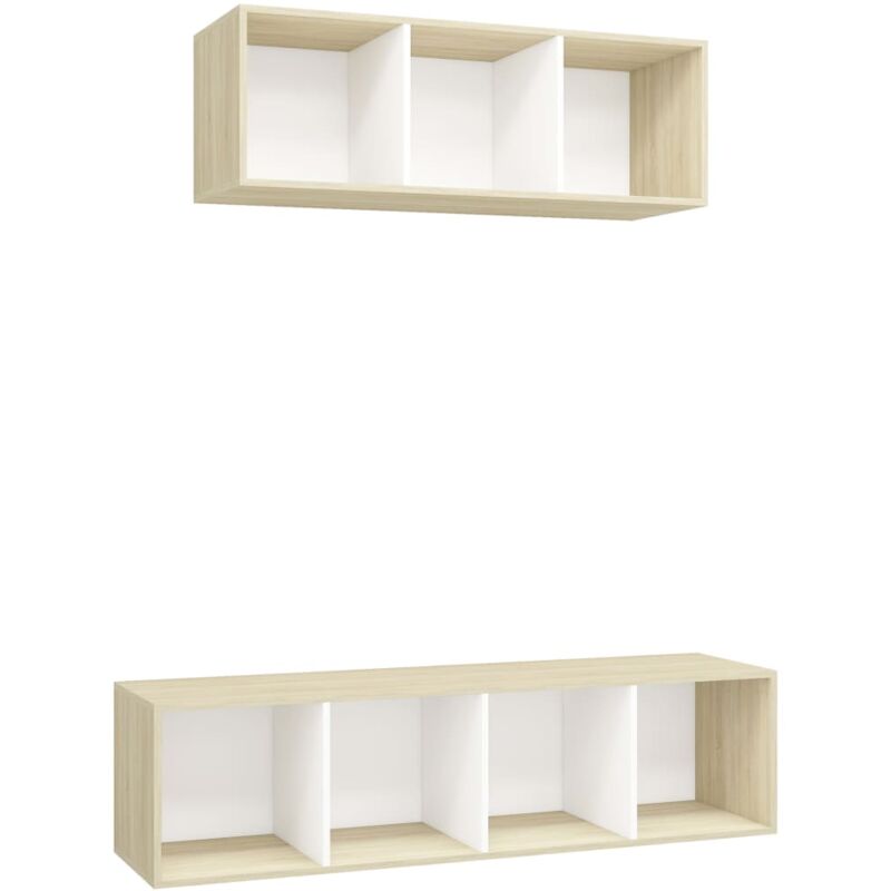 

Muebles de pared de TV 2 pzas aglomerado blanco y roble Sonoma - Blanco - Vidaxl