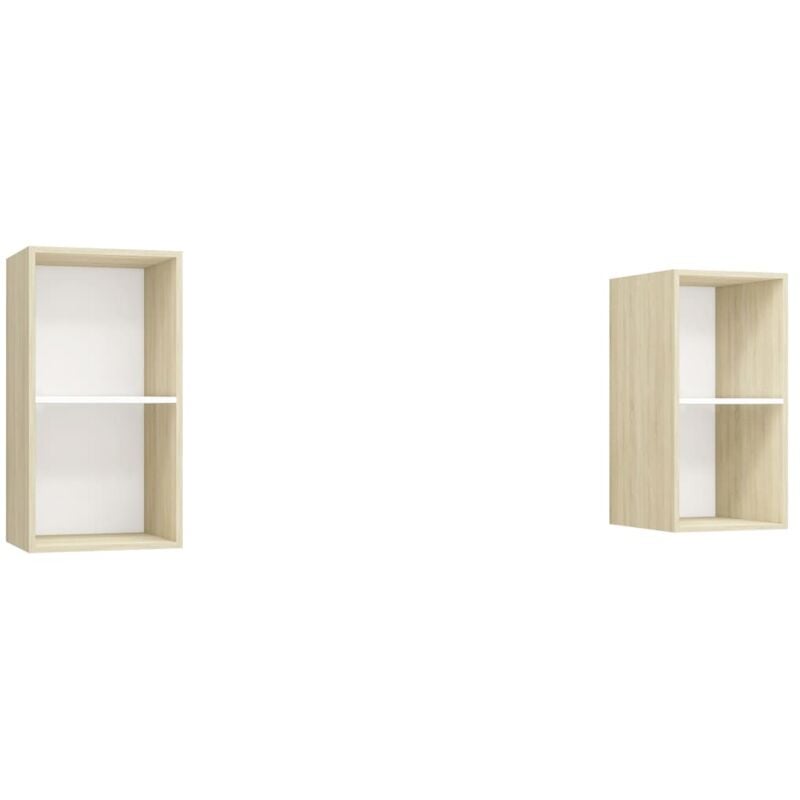 

vidaXL Muebles de pared de TV 2 uds aglomerado blanco y roble Sonoma - Blanco