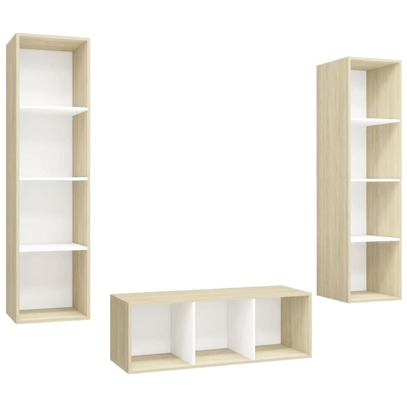 

Muebles de pared de TV 3 pzas aglomerado blanco y roble Sonoma - Blanco - Vidaxl