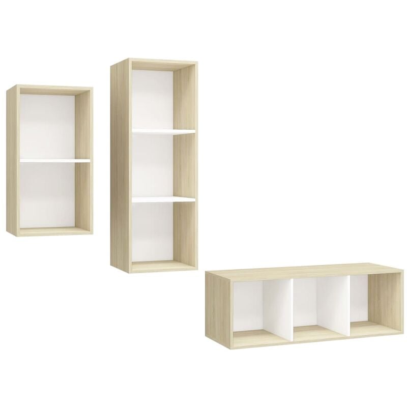 

Muebles de pared de TV 3 pzas aglomerado blanco y roble Sonoma - Blanco - Vidaxl