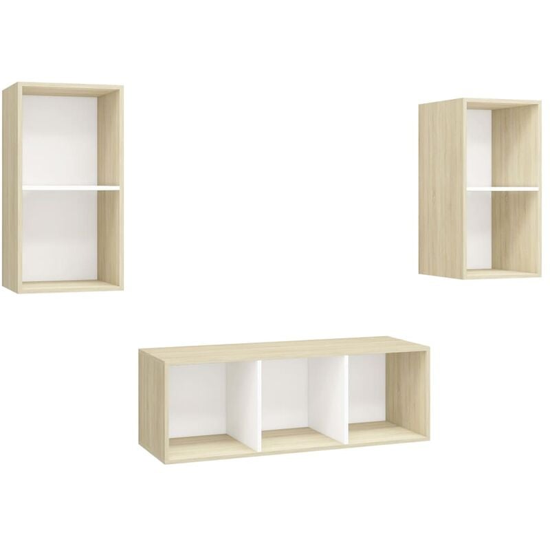 

Muebles de pared de TV 3 pzas aglomerado blanco y roble Sonoma - Blanco - Vidaxl