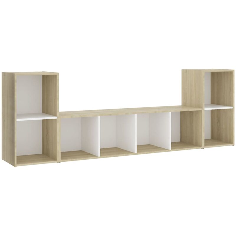 

Muebles de pared de TV 3 pzas aglomerado blanco y roble Sonoma - Blanco - Vidaxl