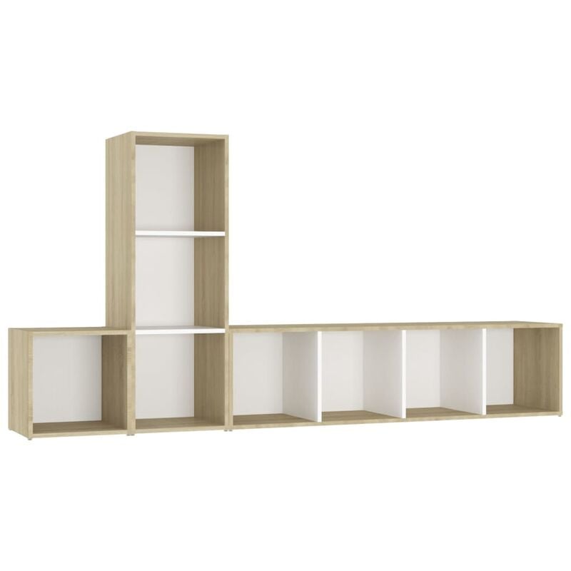 

vidaXL Muebles de pared de TV 3 pzas aglomerado blanco y roble Sonoma - Blanco