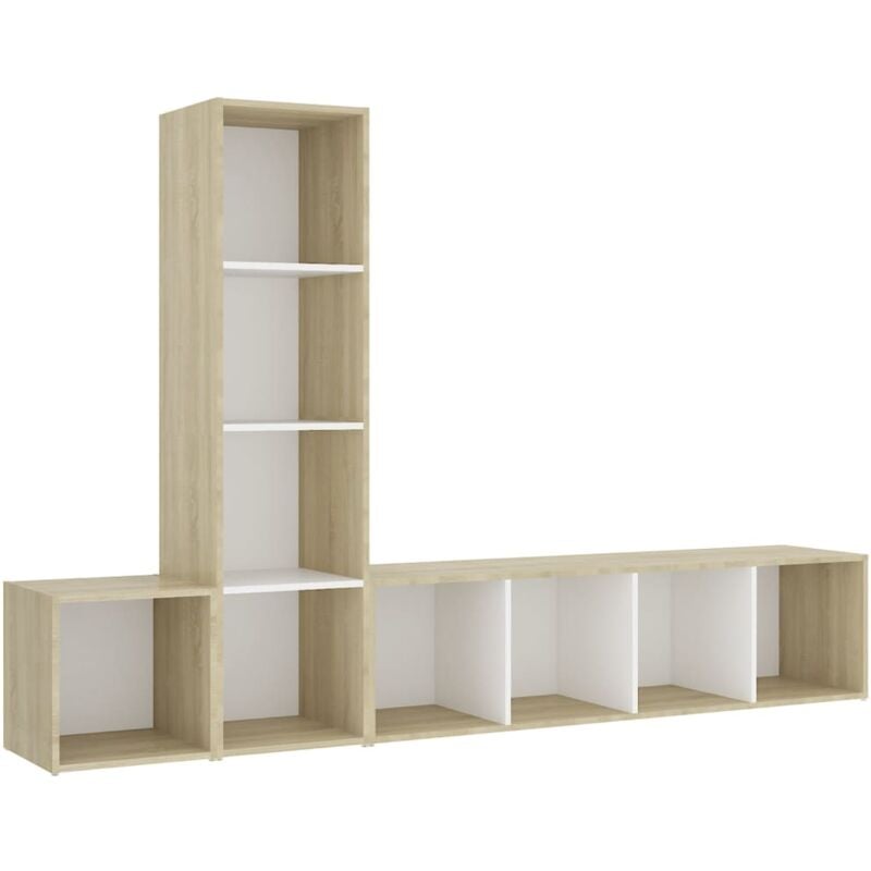 

Vidaxl - Muebles de pared de TV 3 pzas aglomerado blanco y roble Sonoma - Blanco