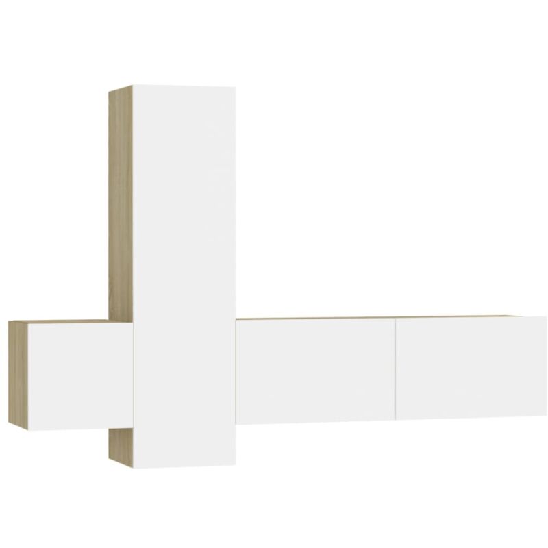 

Muebles de pared de TV 3 pzas aglomerado blanco y roble Sonoma - Blanco - Vidaxl