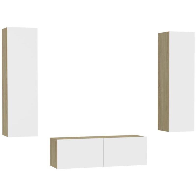 

Muebles de pared de TV 3 pzas aglomerado blanco y roble Sonoma - Blanco - Vidaxl