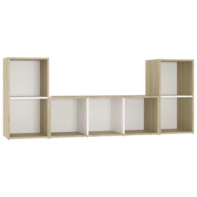 

Muebles de pared de TV 3 pzas aglomerado blanco y roble Sonoma - Blanco - Vidaxl