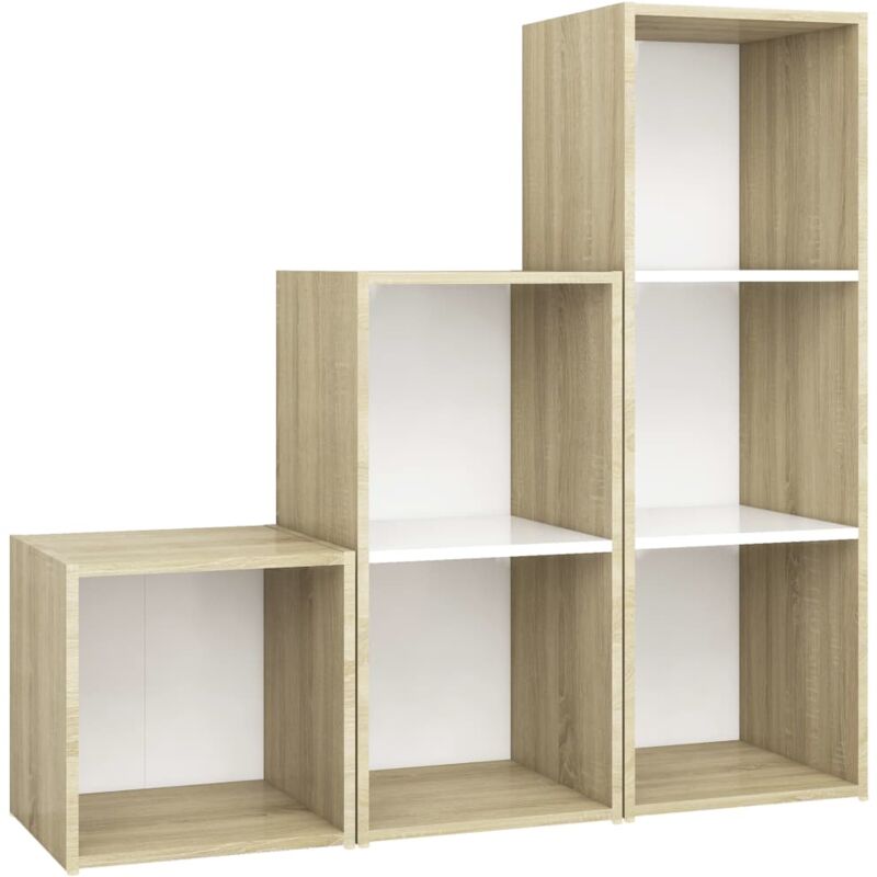 

vidaXL Muebles de pared de TV 3 pzas aglomerado blanco y roble Sonoma - Blanco