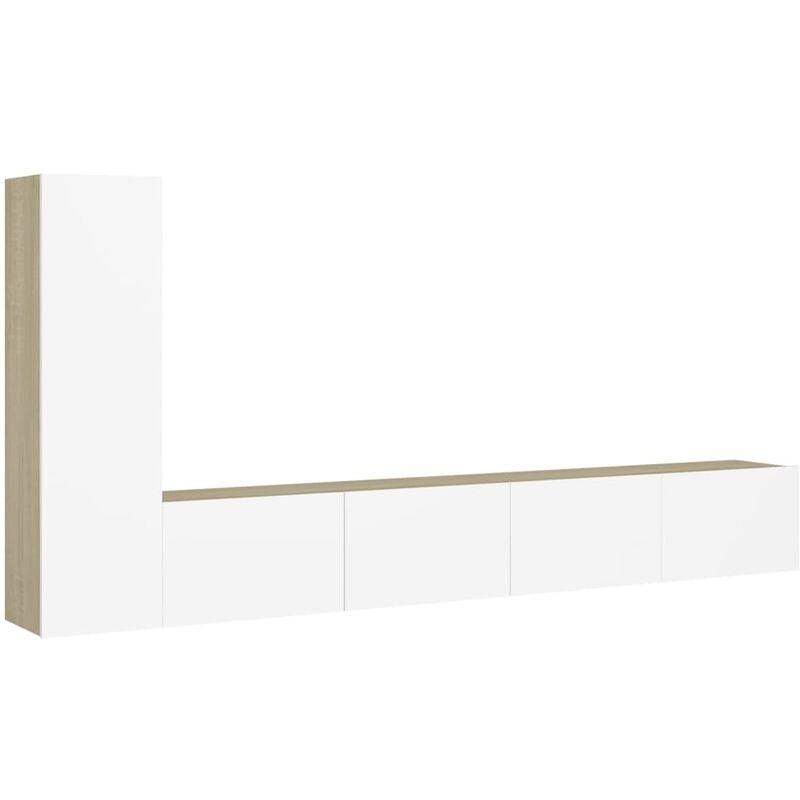 

Muebles de pared de TV 3 pzas aglomerado blanco y roble Sonoma - Beige - Vidaxl