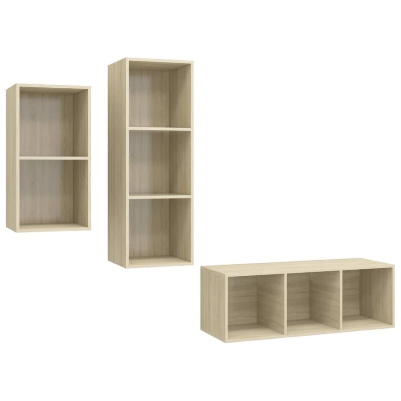 

Muebles de pared de TV 3 pzas aglomerado color roble Sonoma - Marrón - Vidaxl