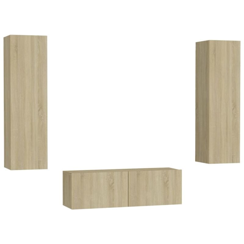 

Muebles de pared de TV 3 pzas aglomerado color roble Sonoma - Marrón - Vidaxl