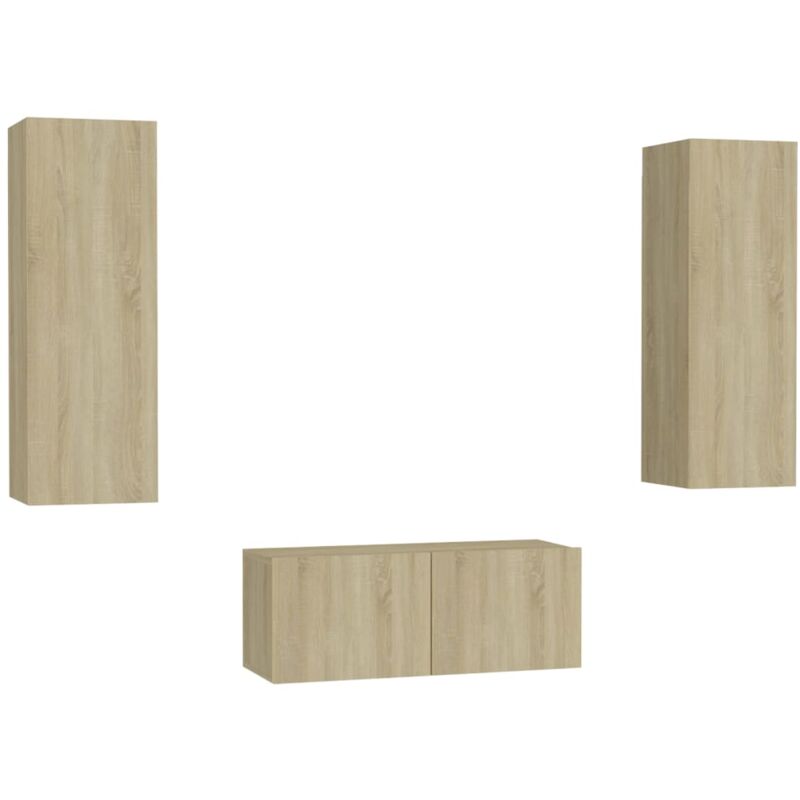

Muebles de pared de TV 3 pzas aglomerado color roble Sonoma - Marrón - Vidaxl