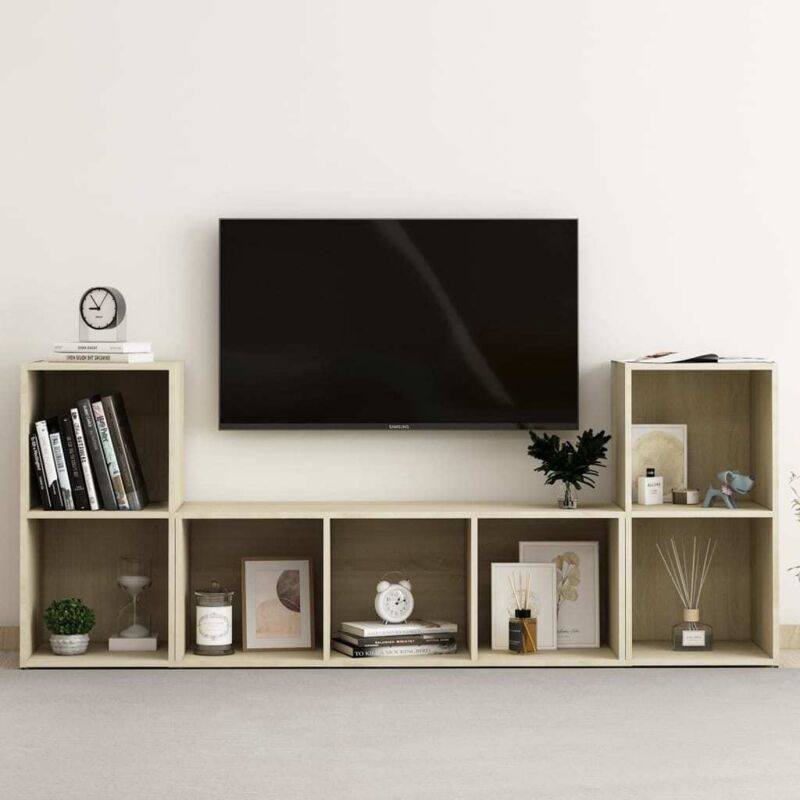 

Muebles de pared de TV 3 pzas aglomerado color roble Sonoma - Marrón - Vidaxl