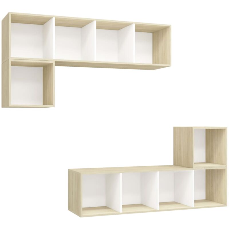 

Muebles de pared de TV 4 pzas aglomerado blanco y roble Sonoma - Blanco - Vidaxl