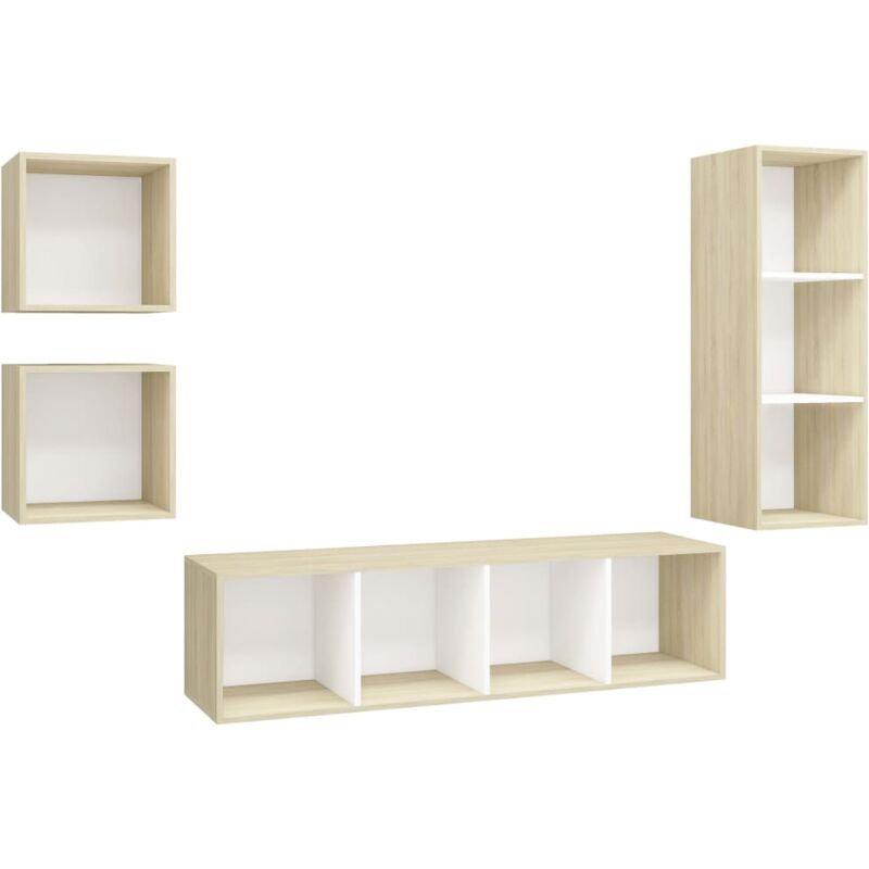 

Muebles de pared de TV 4 pzas aglomerado blanco y roble Sonoma - Blanco - Vidaxl