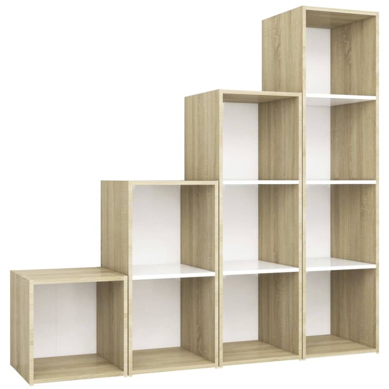 

Muebles de pared de TV 4 pzas aglomerado blanco y roble Sonoma - Blanco - Vidaxl
