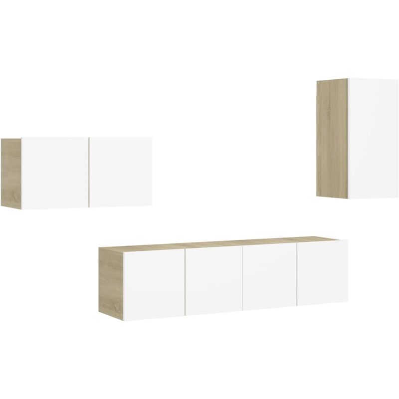 

Muebles de pared de TV 4 pzas aglomerado blanco y roble Sonoma - Blanco - Vidaxl