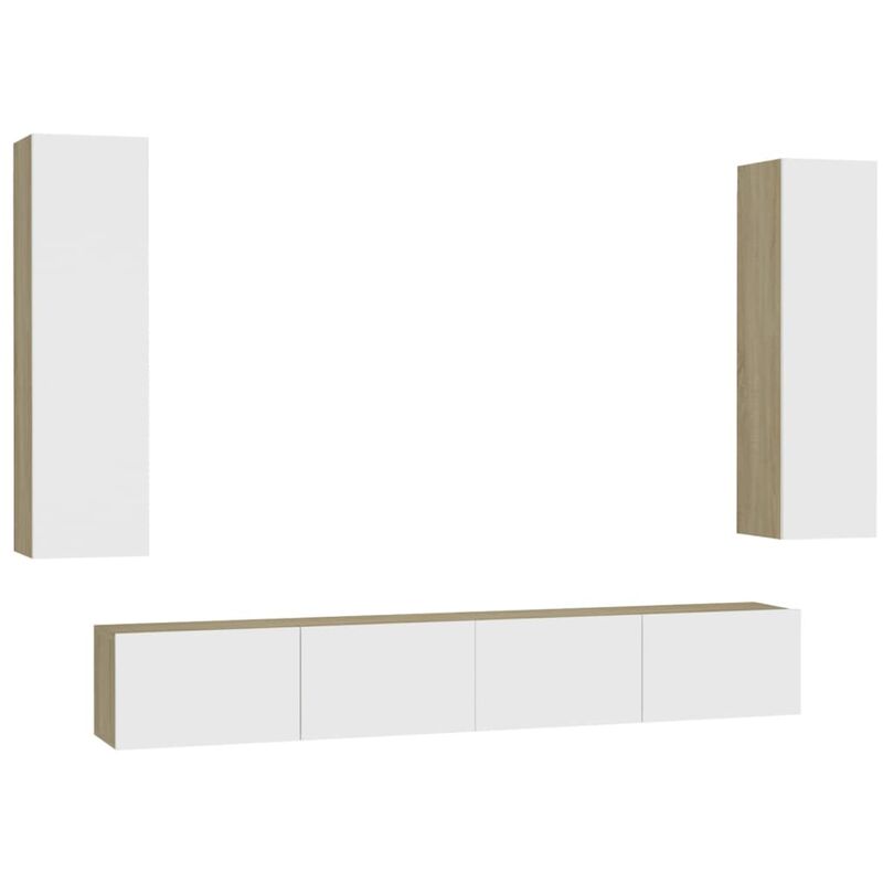 

Muebles de pared de TV 4 pzas aglomerado blanco y roble Sonoma - Beige - Vidaxl