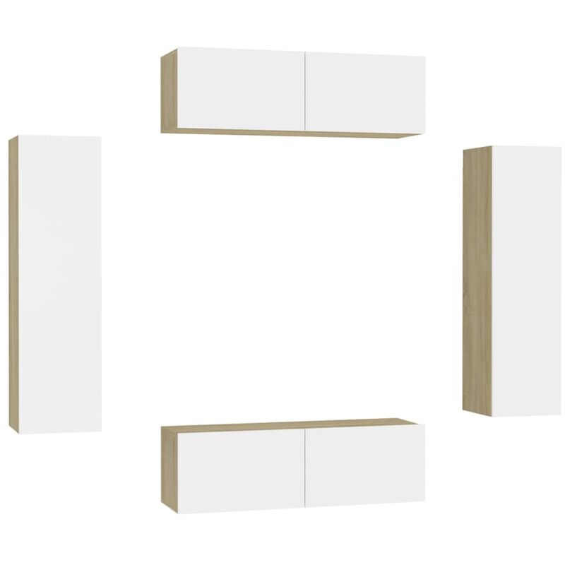 

Muebles de pared de TV 4 pzas aglomerado blanco y roble Sonoma - Beige - Vidaxl