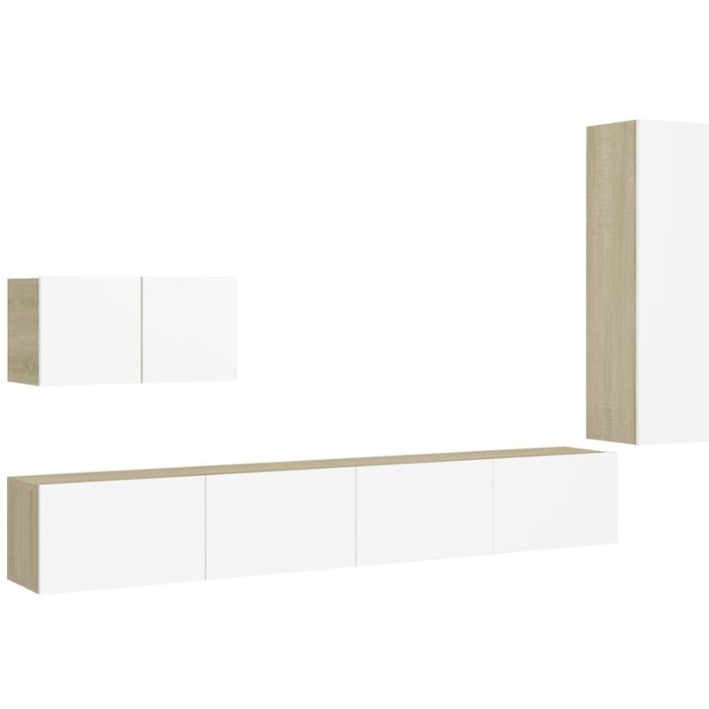

Muebles de pared de TV 4 pzas aglomerado blanco y roble Sonoma - Beige - Vidaxl