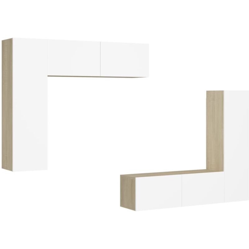 

Muebles de pared de TV 4 pzas aglomerado blanco y roble Sonoma - Beige - Vidaxl