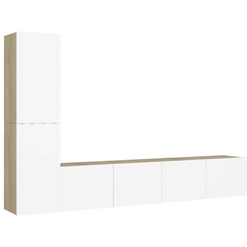 

Muebles de pared de TV 4 pzas aglomerado blanco y roble Sonoma - Beige - Vidaxl