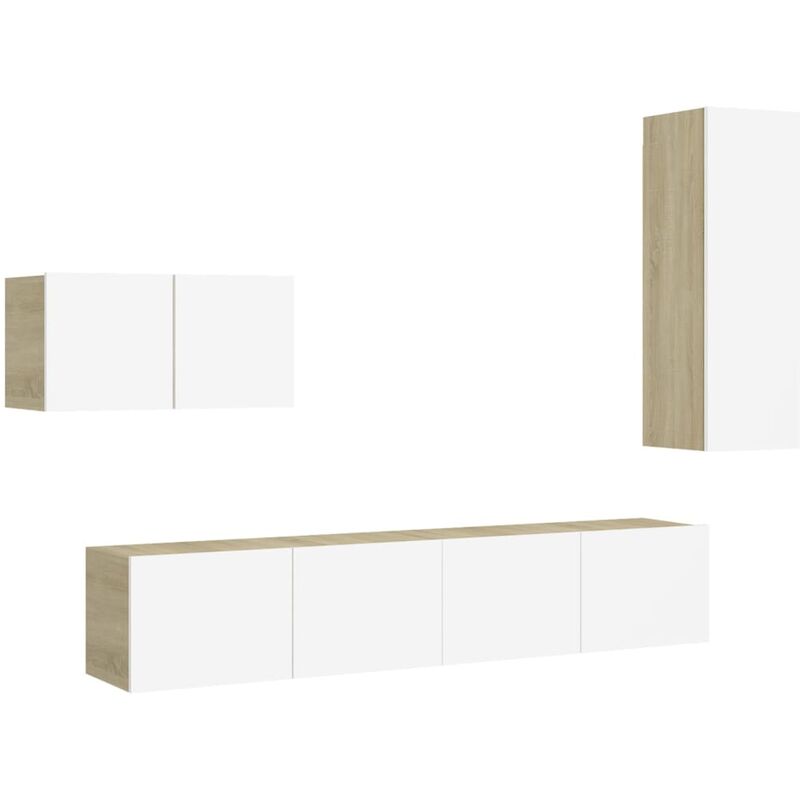 

Muebles de pared de TV 4 pzas aglomerado blanco y roble Sonoma - Beige - Vidaxl